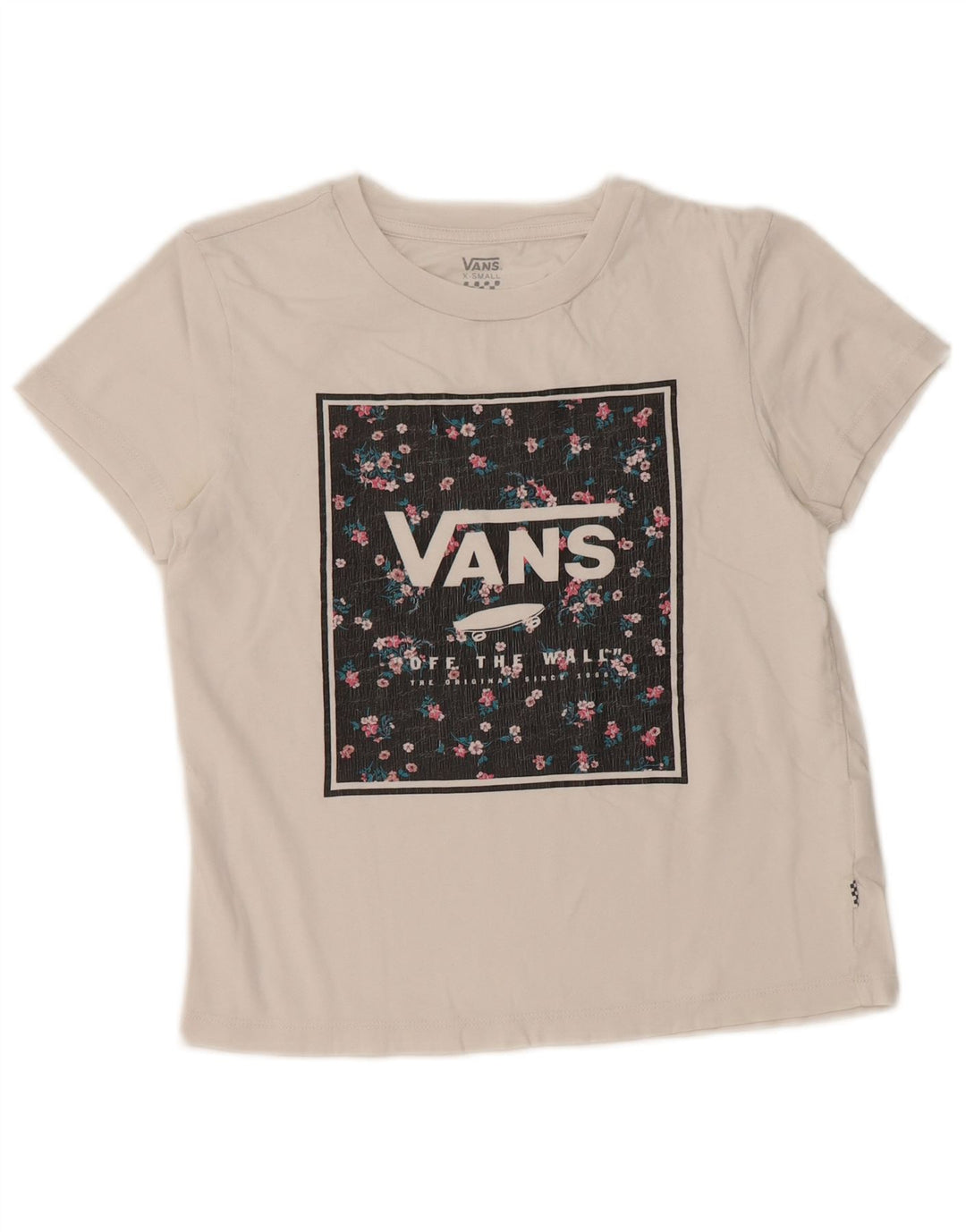 VANS Dame Crop Grafisk T-Shirt Top UK 6 XS Hvid Bomuld
