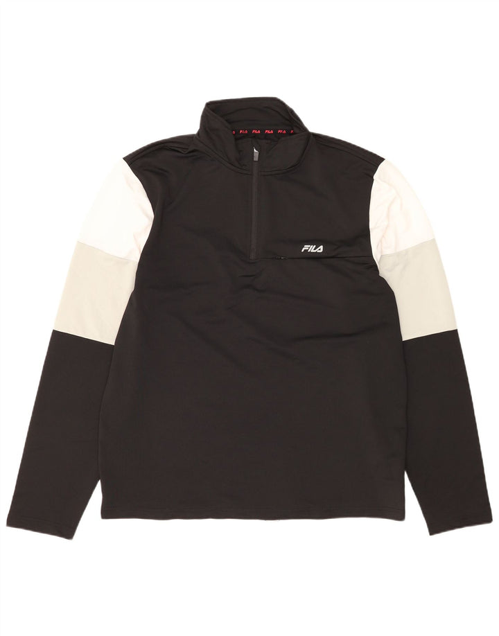 FILA Herre Zip Neck Pullover Træningsdragt Top XL Sort Colourblock Polyester