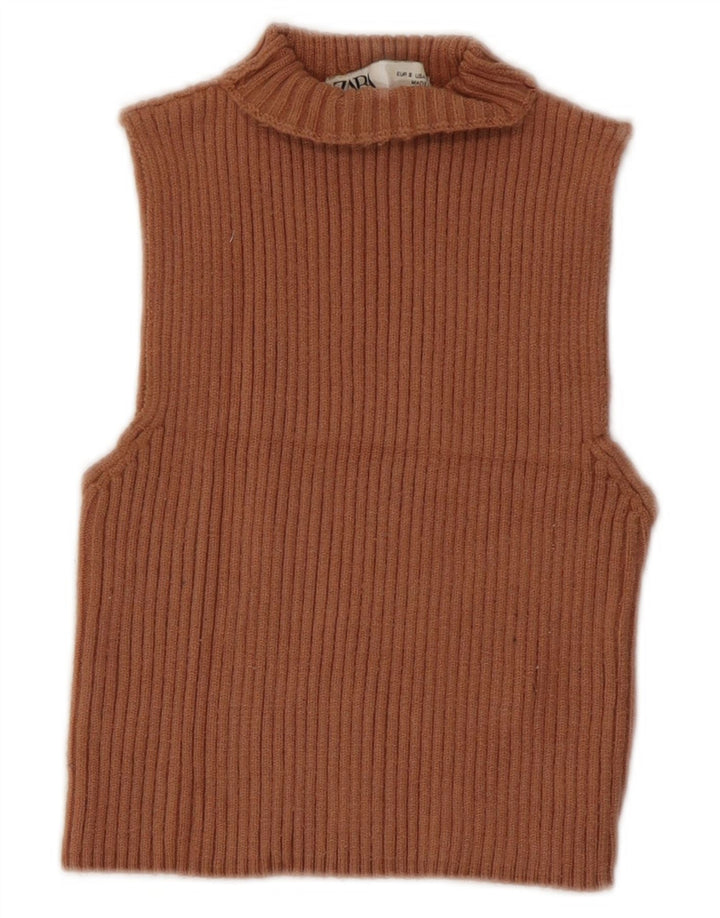 Zara Dame Crop Vest Tank Top UK 10 Lille Brun