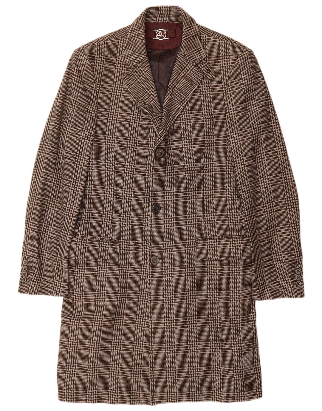 Zara Herre Overfrakke UK 38 Medium Brown Houndstooth Viscose
