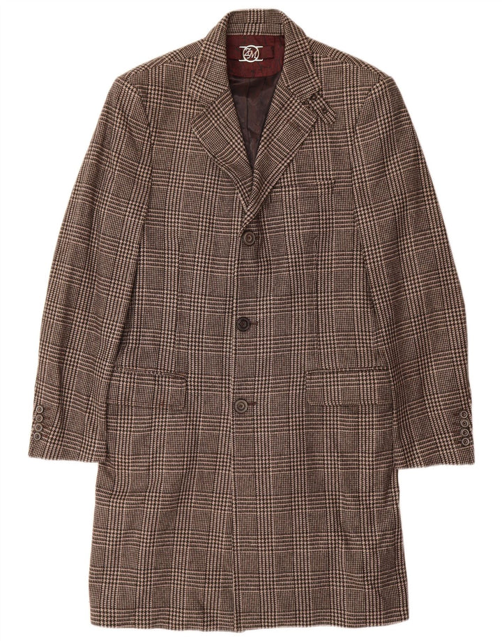 Zara Herre Overfrakke UK 38 Medium Brown Houndstooth Viscose