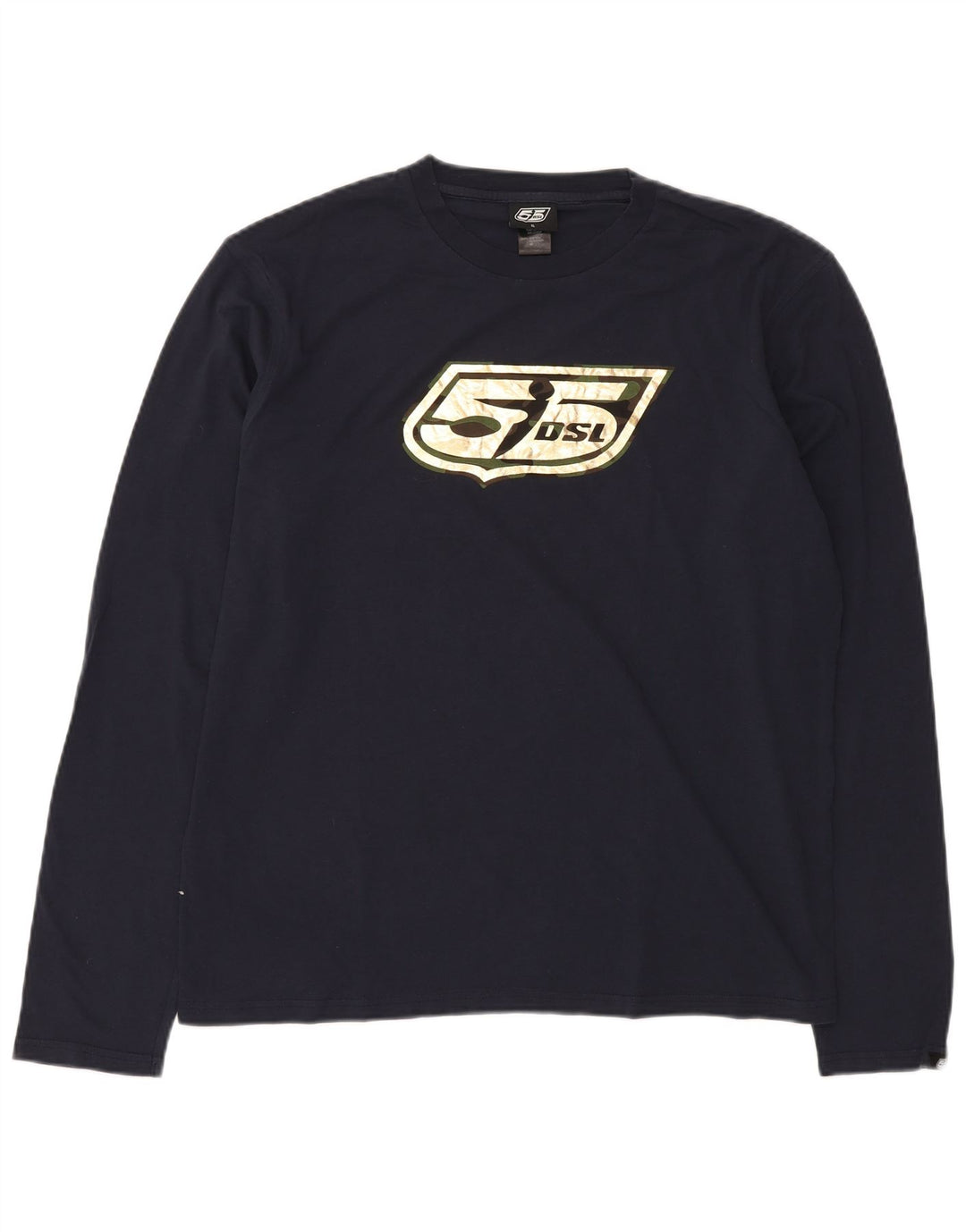 DIESEL Herre grafisk top langærmet XL marineblå bomuld