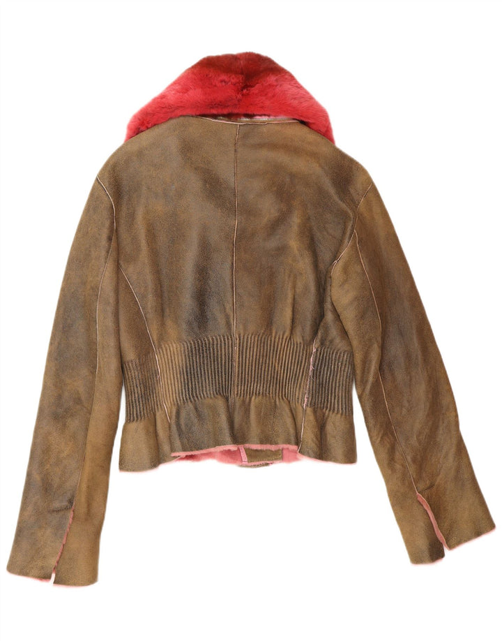 ERMANNO SCERVINO Dame Læderjakke IT 42 Medium Brun Læder