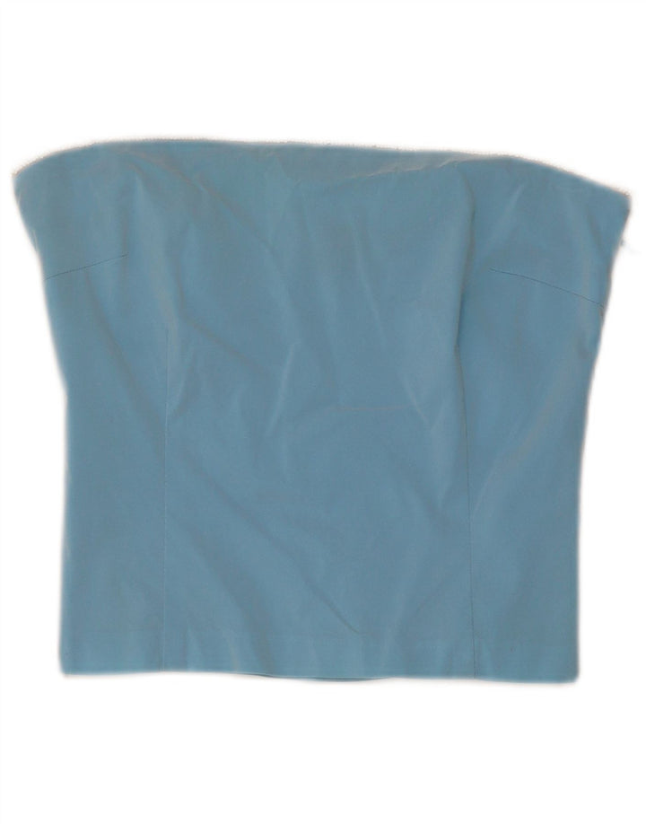 Vintage Dame Crop Stropløs Top UK 6 XS Blue Acetate