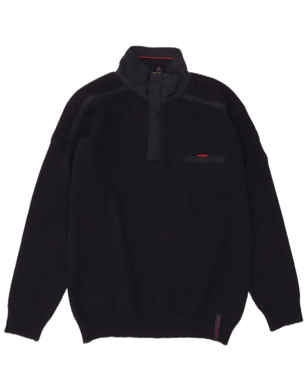 Vintage Mens Zip Neck Jumper Sweater 2XL Navy Blue Acrylic