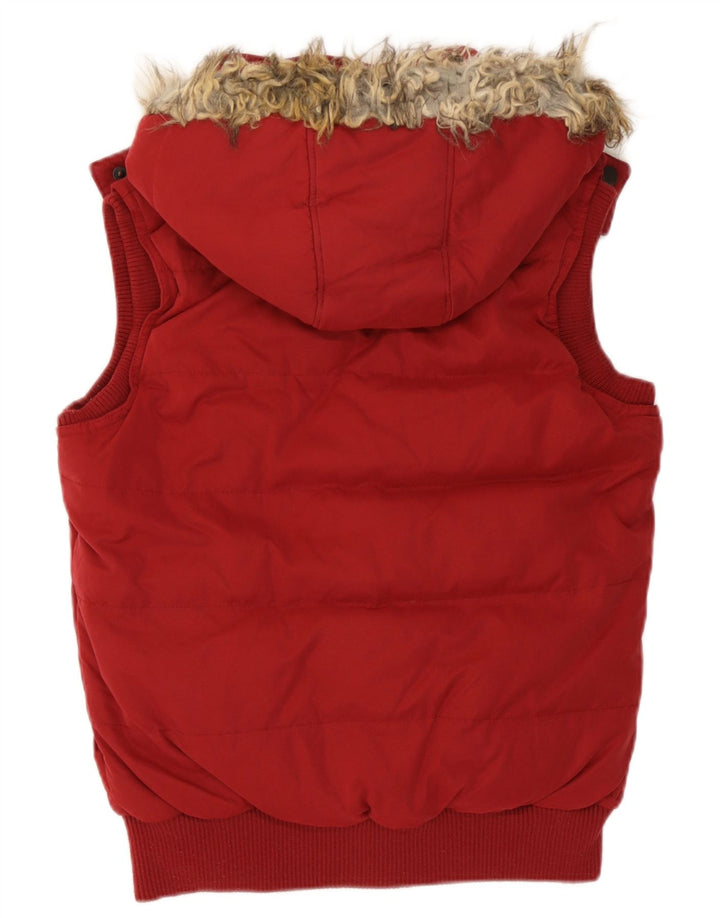 Fat Face Dame Hætte Polstret Gilet UK 8 Lille Rød Polyester