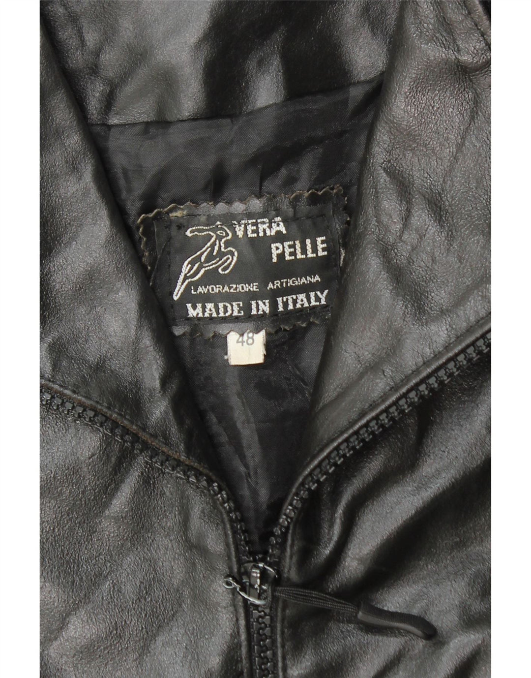 VINTAGE Læderfrakke til kvinder IT 48 XL Sort Læder
