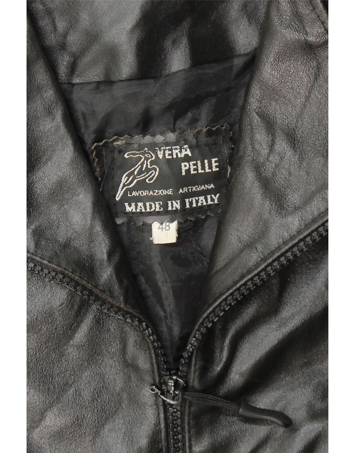 VINTAGE Læderfrakke til kvinder IT 48 XL Sort Læder
