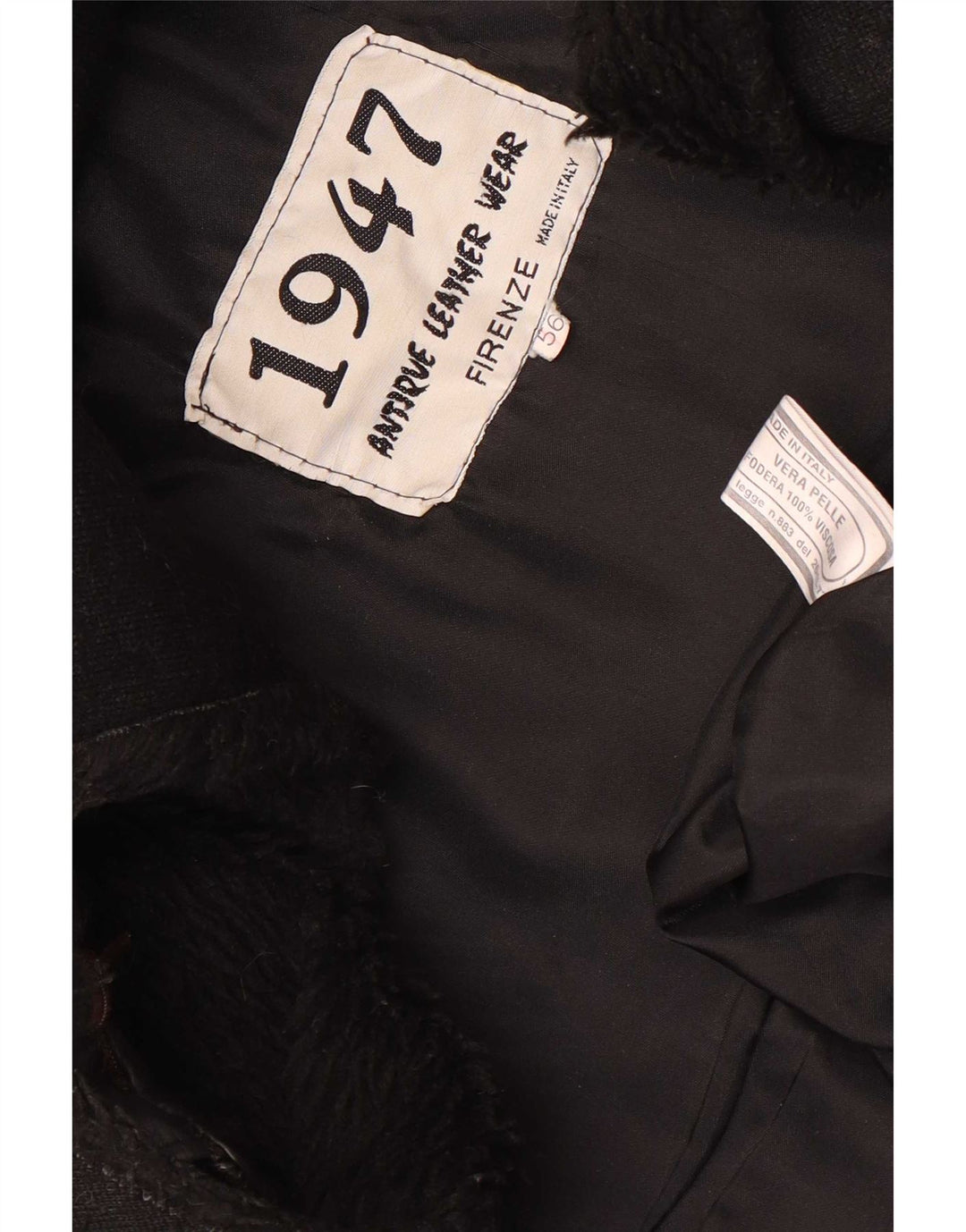 Vintage Herre Militær Læderjakke IT 56 3XL Sort Læder