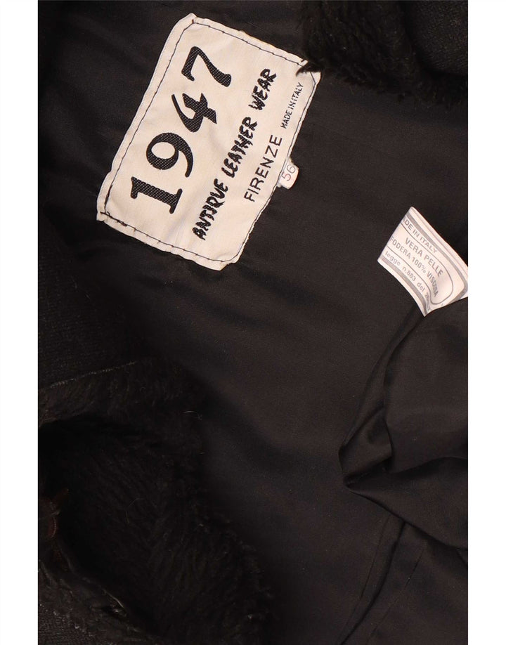 Vintage Herre Militær Læderjakke IT 56 3XL Sort Læder