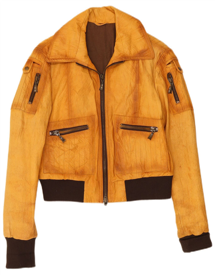 Vintage bomberjakke til kvinder IT 44 Medium Yellow Colourblock