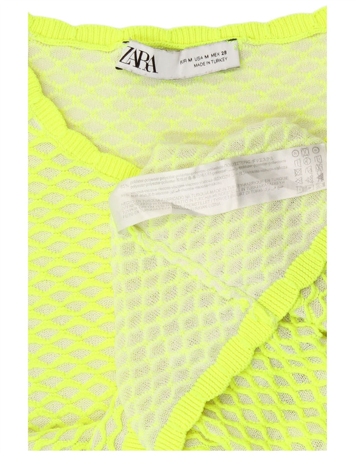 Zara Womens Crop Bluse Top UK 14 Medium Green Geometric Polyester