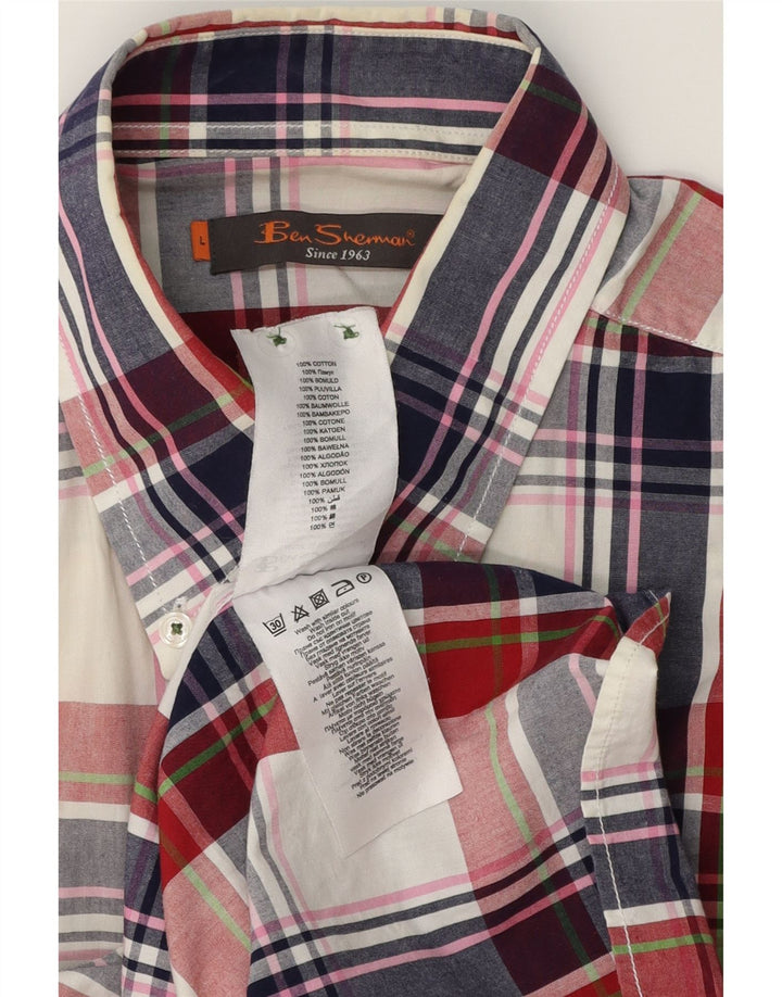 BEN SHERMAN Kortærmet herreskjorte Stor flerfarvet ternet bomuld