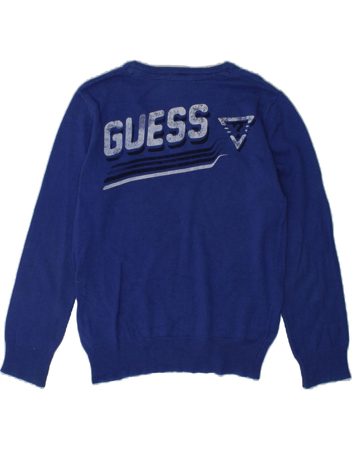GUESS Boys Graphic V-Neck Jumper Sweater 5-6 Years Blue Cotton | Vintage Guess | Thrift | Second-Hand Guess | Used Clothing | Messina Hembry 