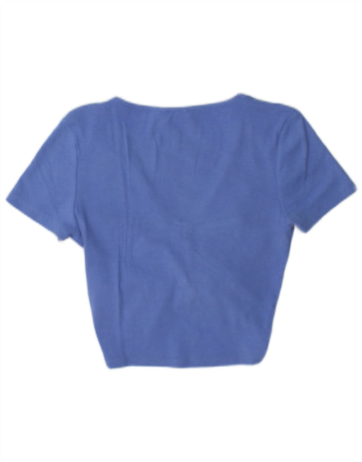 Zara Womens Crop Top UK 12 Medium Blue Cotton