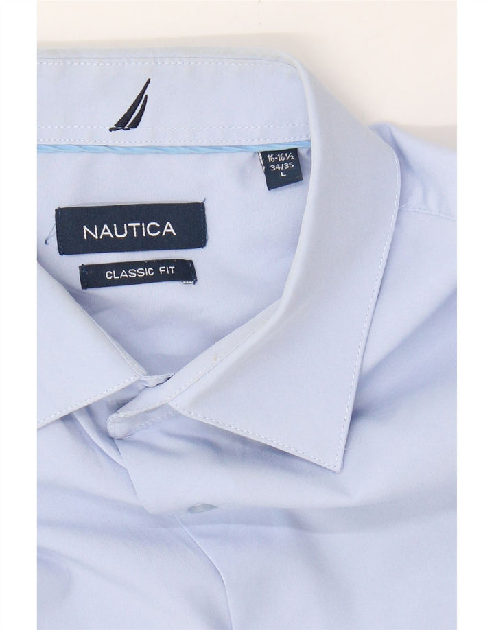 NAUTICA Mens Classic Fit Shirt Size 16 1/2 Large Blue Polyester Vintage Nautica and Second-Hand Nautica from Messina Hembry 