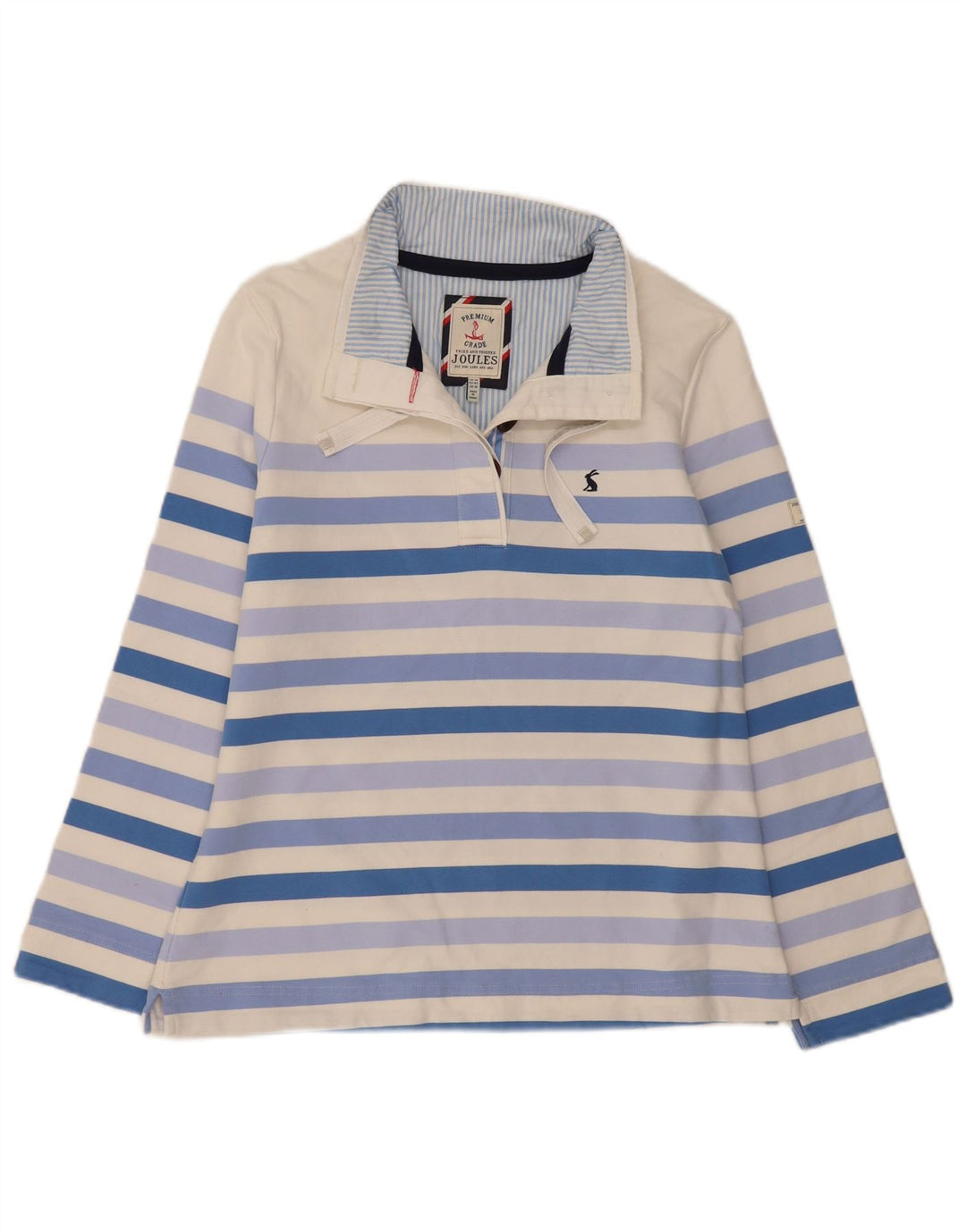 Joules Dame Button Neck Sweatshirt Jumper UK 14 Stor hvid stribet