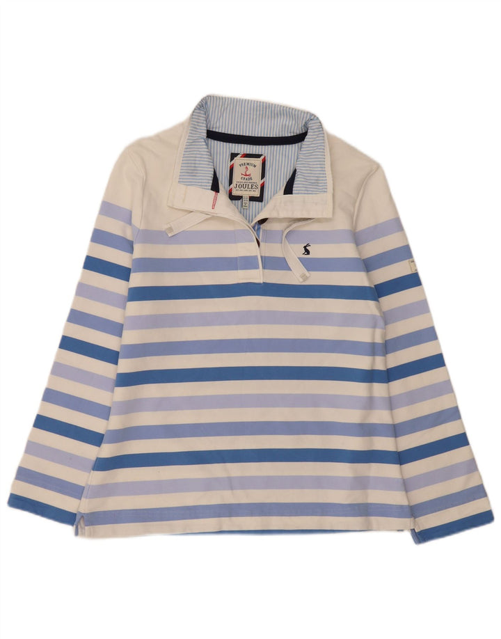 Joules Dame Button Neck Sweatshirt Jumper UK 14 Stor hvid stribet