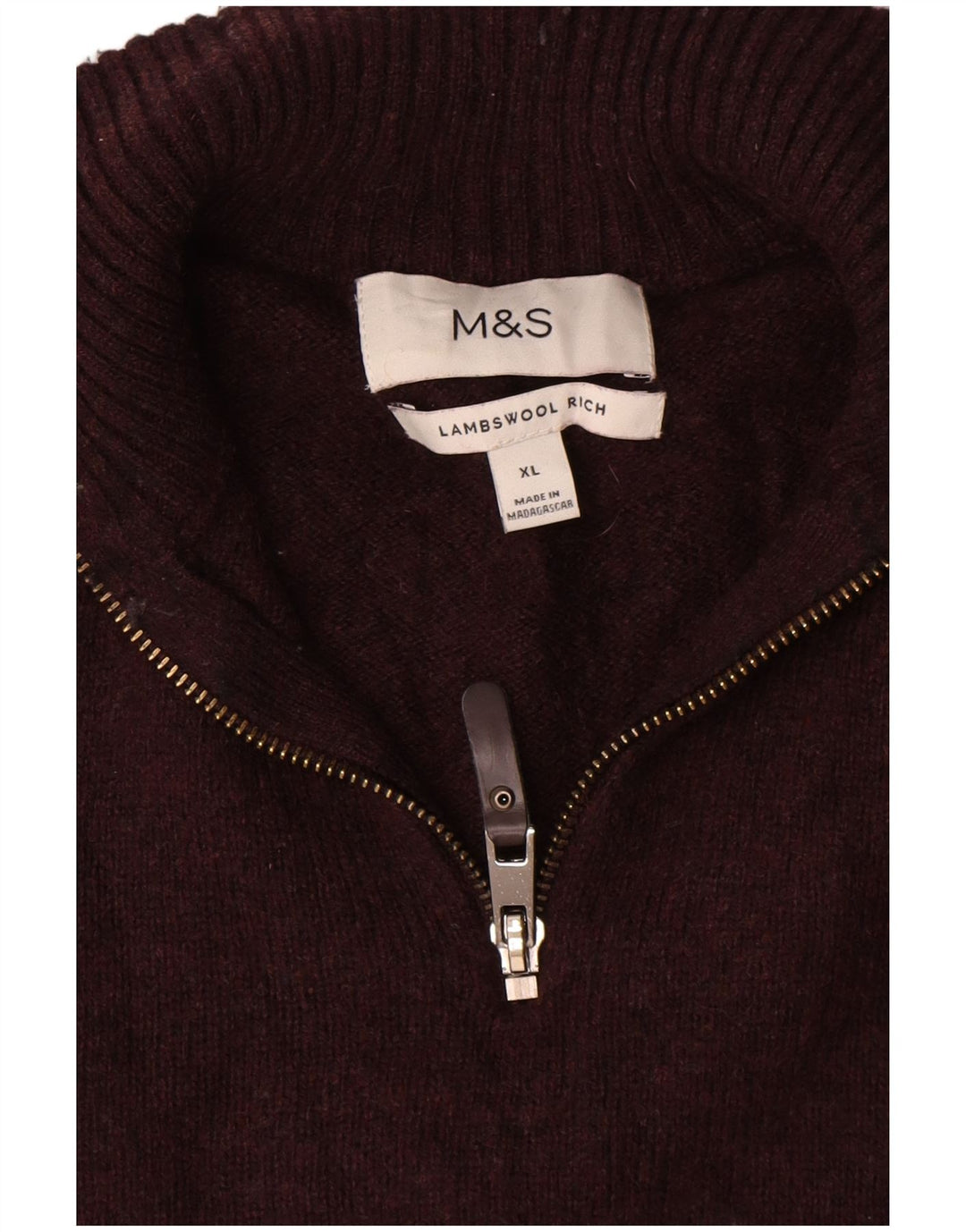 Marks & Spencer Herre Zip Neck Sweater XL Burgundy lammeuld