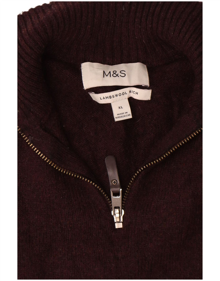 Marks & Spencer Herre Zip Neck Sweater XL Burgundy lammeuld