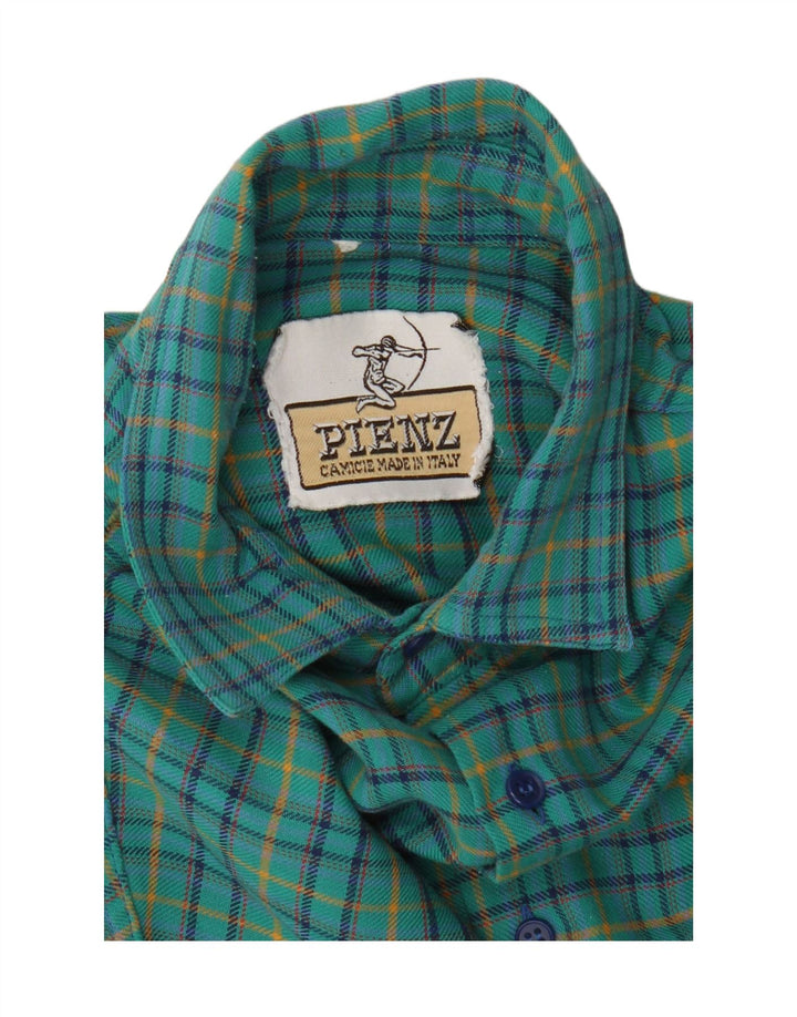 Vintage flannelskjorte til mænd, medium turkis ternet