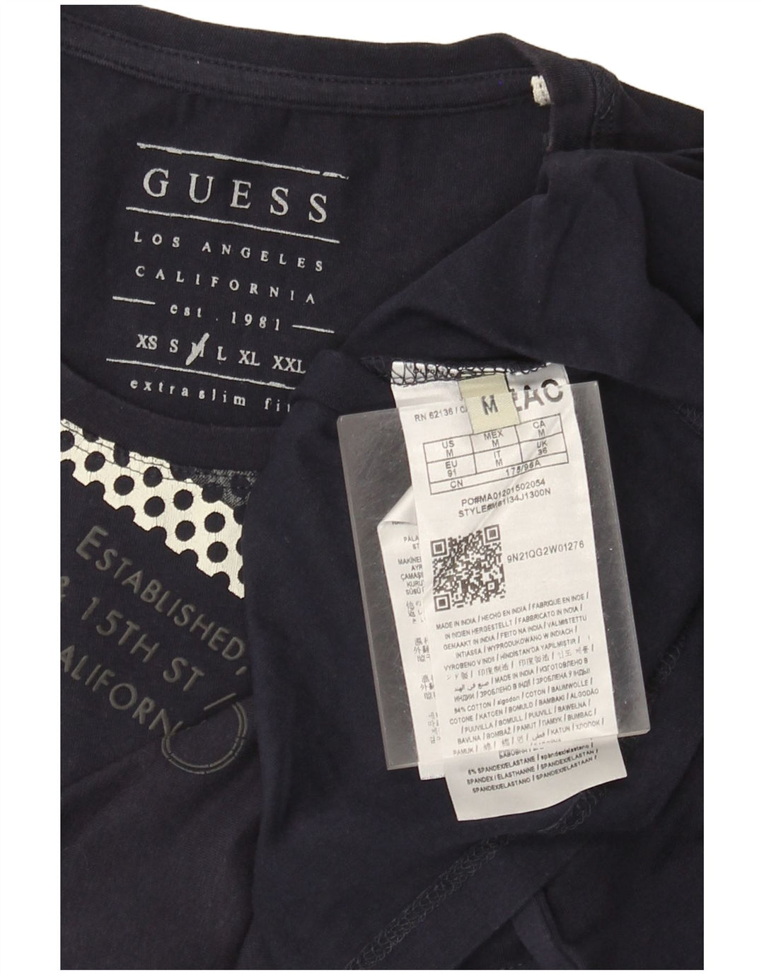Guess Herre Extra Slim Grafisk T-Shirt Top Medium Marineblå Bomuld