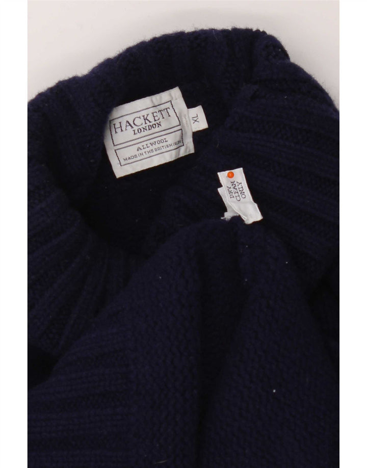 Hackett Dame Roll Neck Jumper Sweater UK 18 XL Navy Blue Colourblock Uld