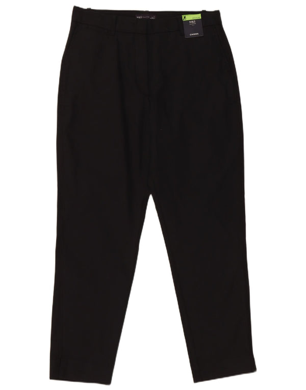 Marks & Spencer Womens High Waist Chino Trousers UK 12 Medium W30 L27 Black