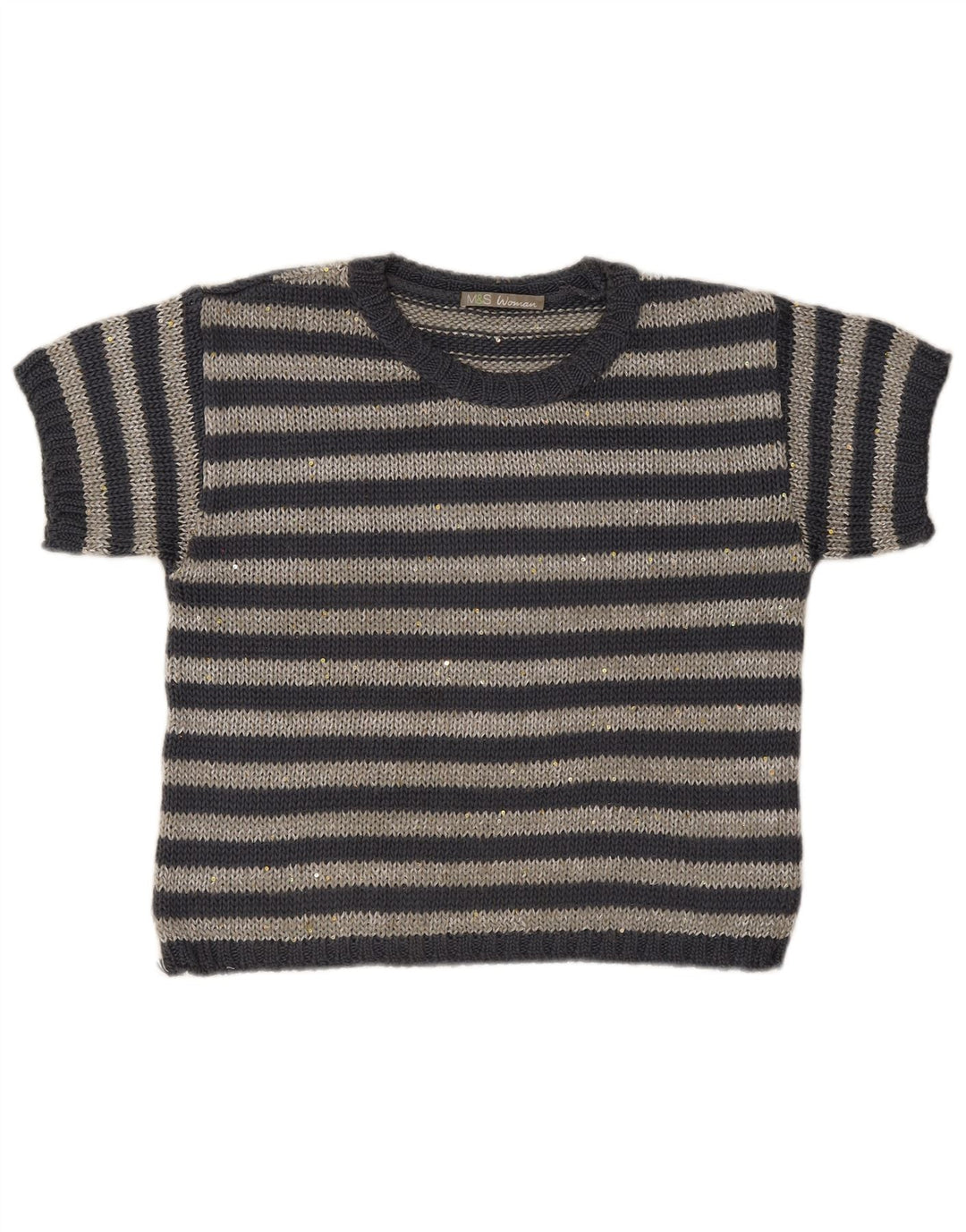 Marks & Spencer Dame Boat Neck Jumper Sweater UK 12 Medium Grå Stribet