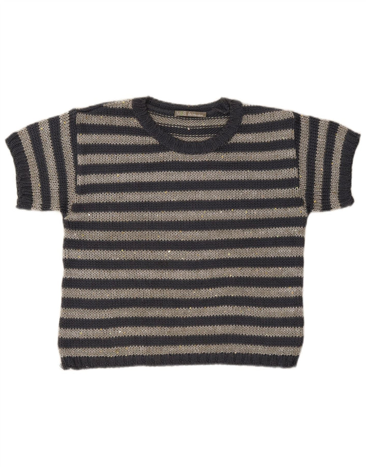 Marks & Spencer Dame Boat Neck Jumper Sweater UK 12 Medium Grå Stribet
