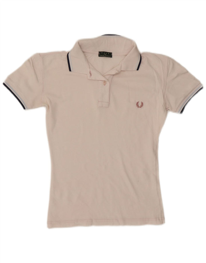 Fred Perry Dame Polo Shirt UK 14 Stor hvid stribet