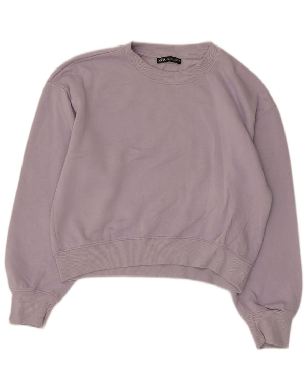 Zara Womens Crop Oversized Sweatshirt Jumper UK 10 Small Purple Cotton