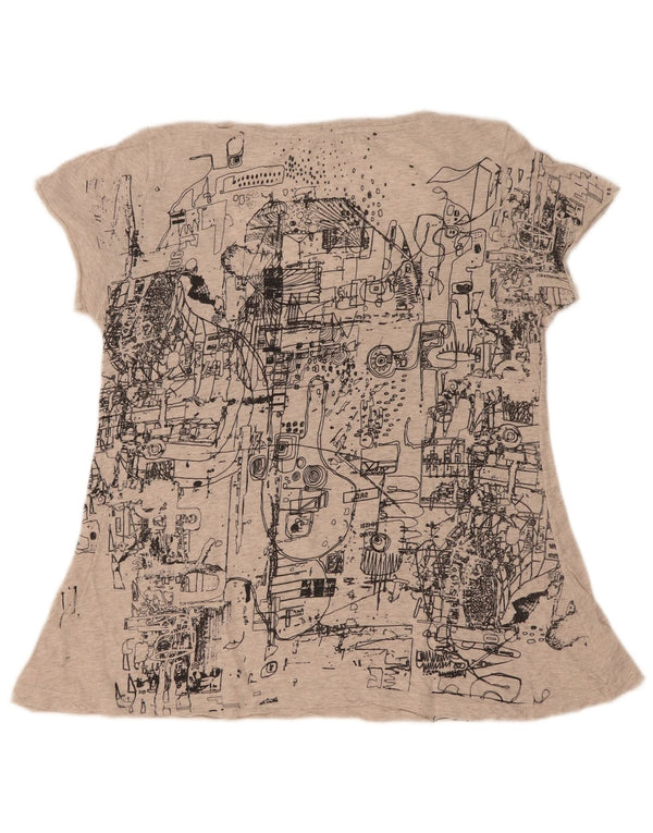 Diesel Dame Grafisk T-Shirt Top UK 12 Medium Grå Flecked