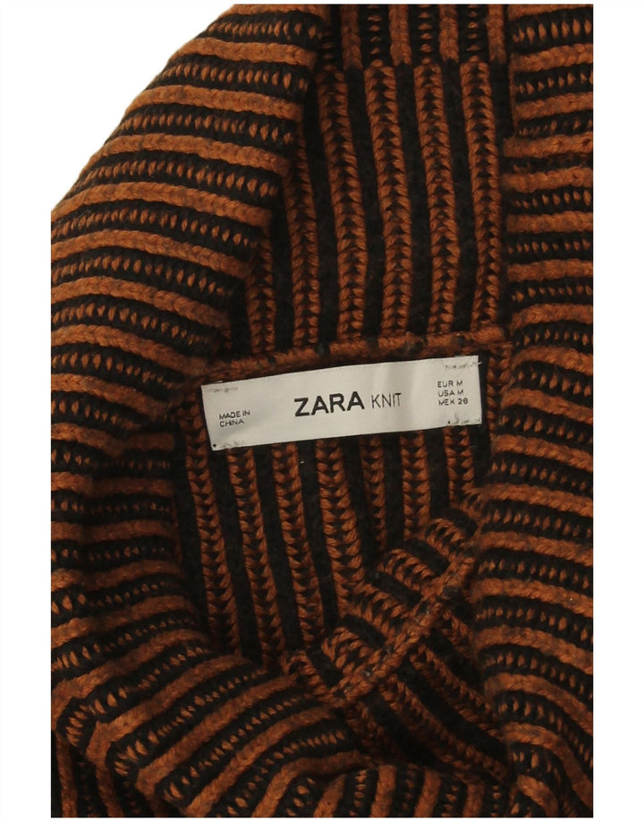 Zara Dame Oversized Roll Neck Jumper Sweater UK 14 Medium Brun Stribet