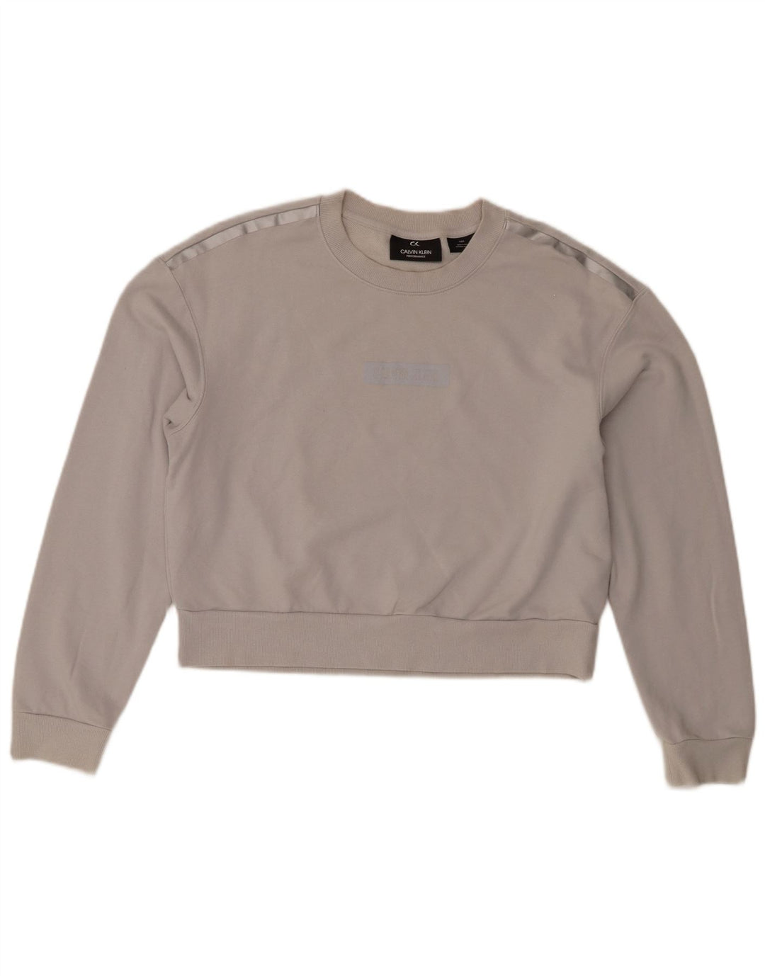 Calvin Klein Dame Crop Graphic Sweatshirt Jumper UK 14 Medium Grey Bomuld