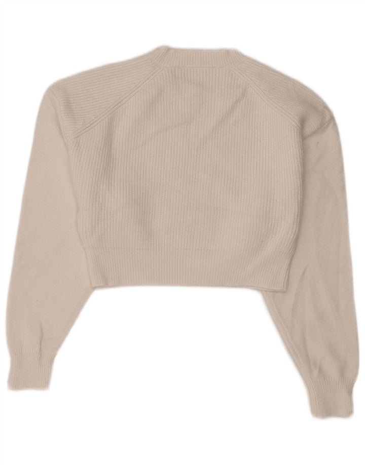 Zara Womens Crop V-hals sweater UK 12 Medium White Viscose