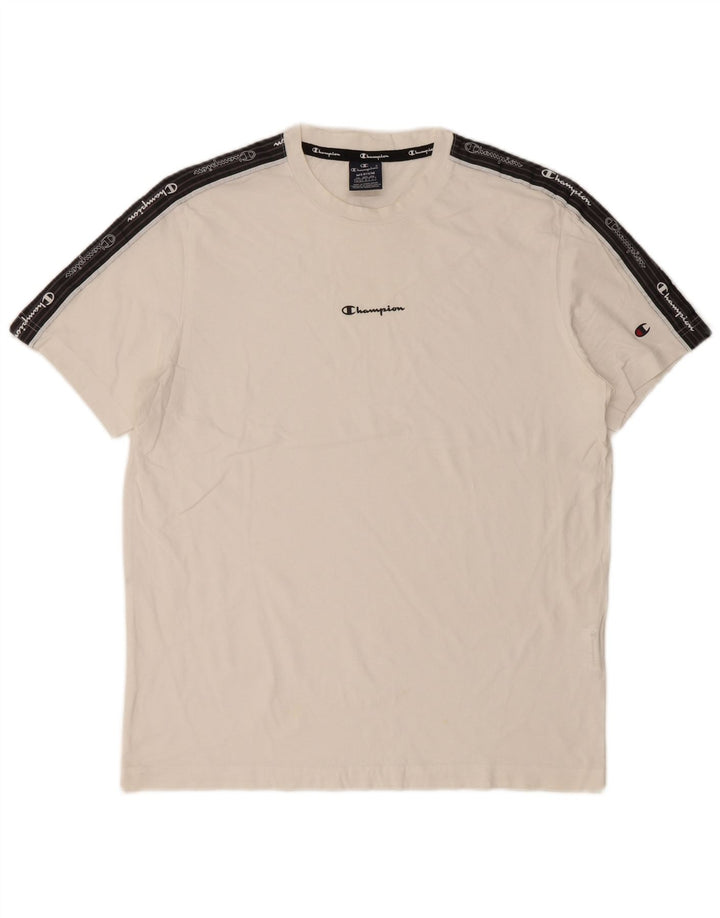 CHAMPION Mens Graphic T-Shirt Top Medium White Colourblock Cotton