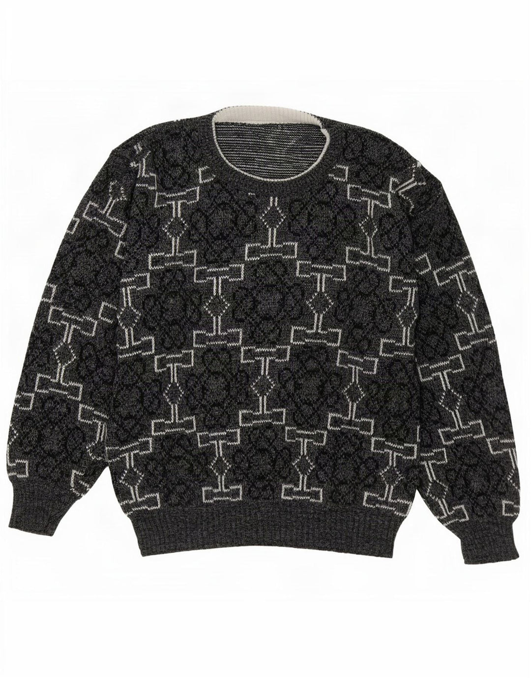 Vintage mænd med rund hals sweater mellemgrå geometrisk