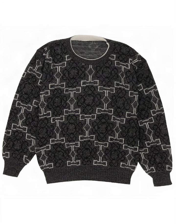 Vintage mænd med rund hals sweater mellemgrå geometrisk
