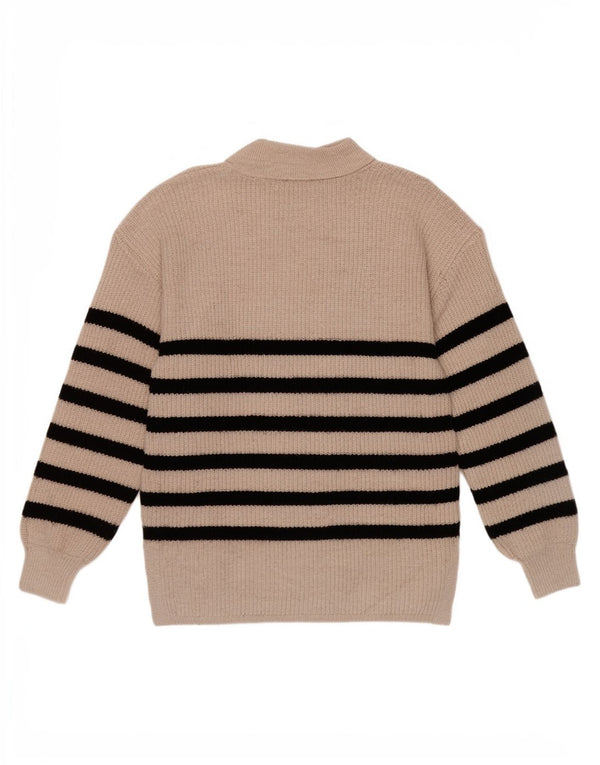 Marks & Spencer Dame Polo Neck Jumper Sweater UK 14 Medium Beige Stribet