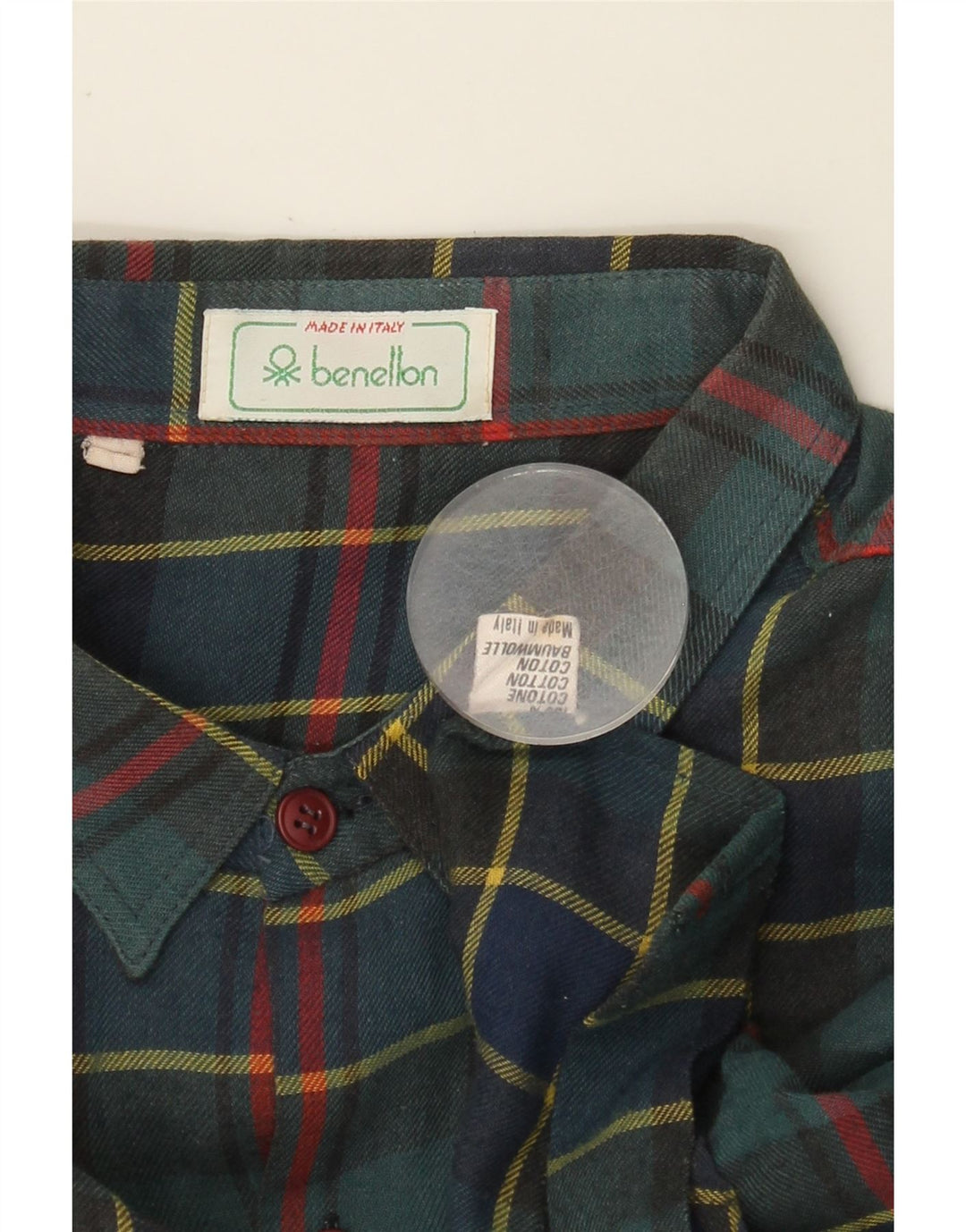 BENETTON Mens Flannel Shirt XL Green Check Cotton