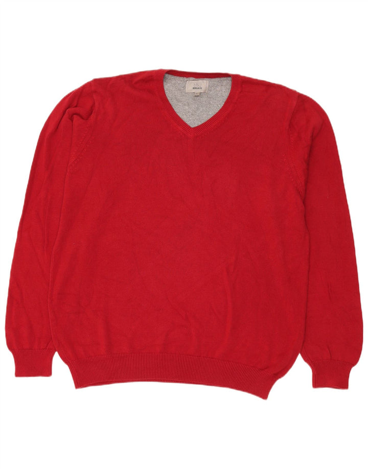 MARKS & SPENCER Herre Regular Fit V-hals sweater Stor rød bomuld