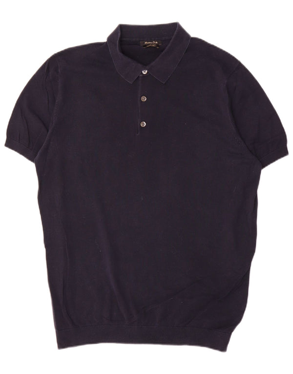 Massimo Dutti Herre Kortærmet Polo Neck Jumper Sweater Large Navy Blue