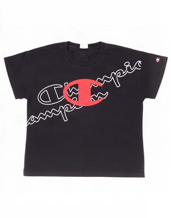 Champion Dame Grafisk T-Shirt Top UK 12 Medium Navy Blue