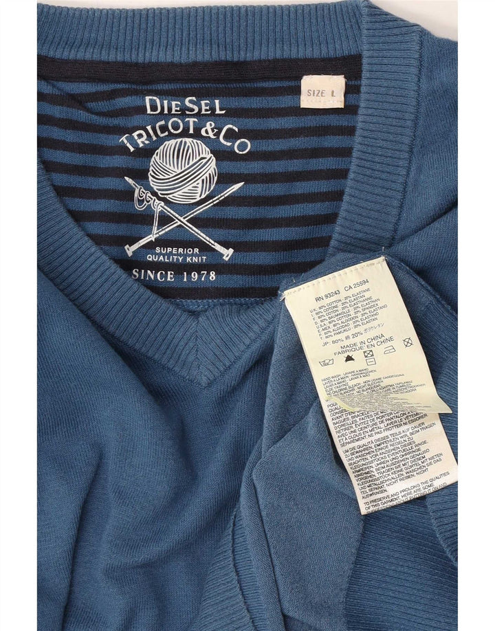 Diesel Herre V-hals trøje Sweater Stor Blå Bomuld