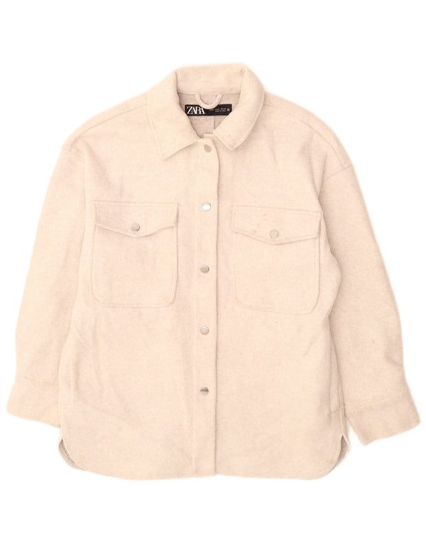 Zara Womens Overshirt Oversized Shirt UK 10 Small Off White Polyester