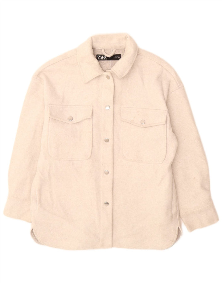 Zara Womens Overshirt Oversized skjorte UK 10 Small Off White Polyester