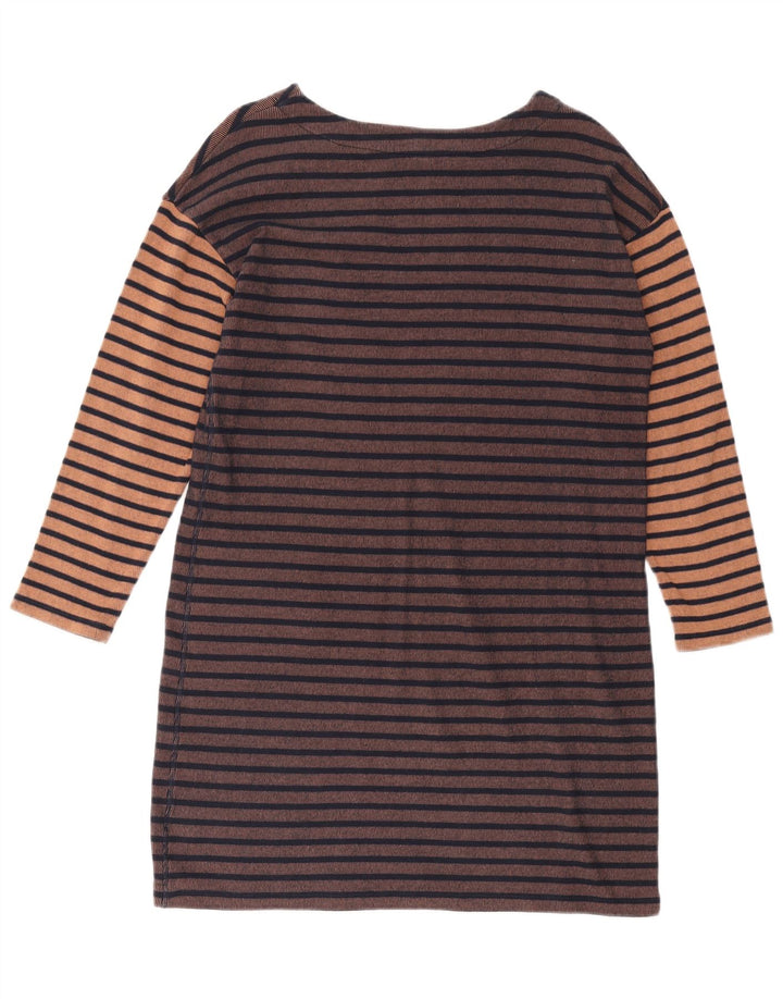 WHITE STUFF Dame Langærmet Skede Kjole UK 14 Stor Brun Stribet