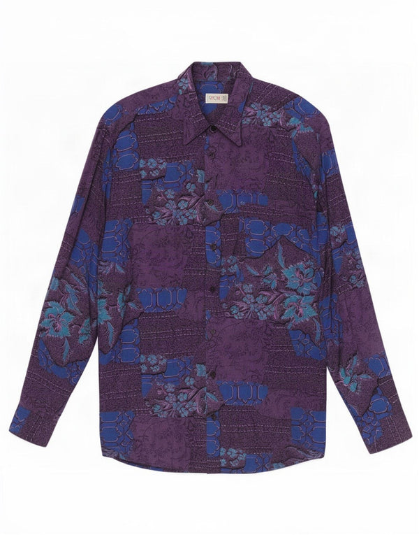 Vintage Mens Shirt Size 38 Small Purple Floral Viscose