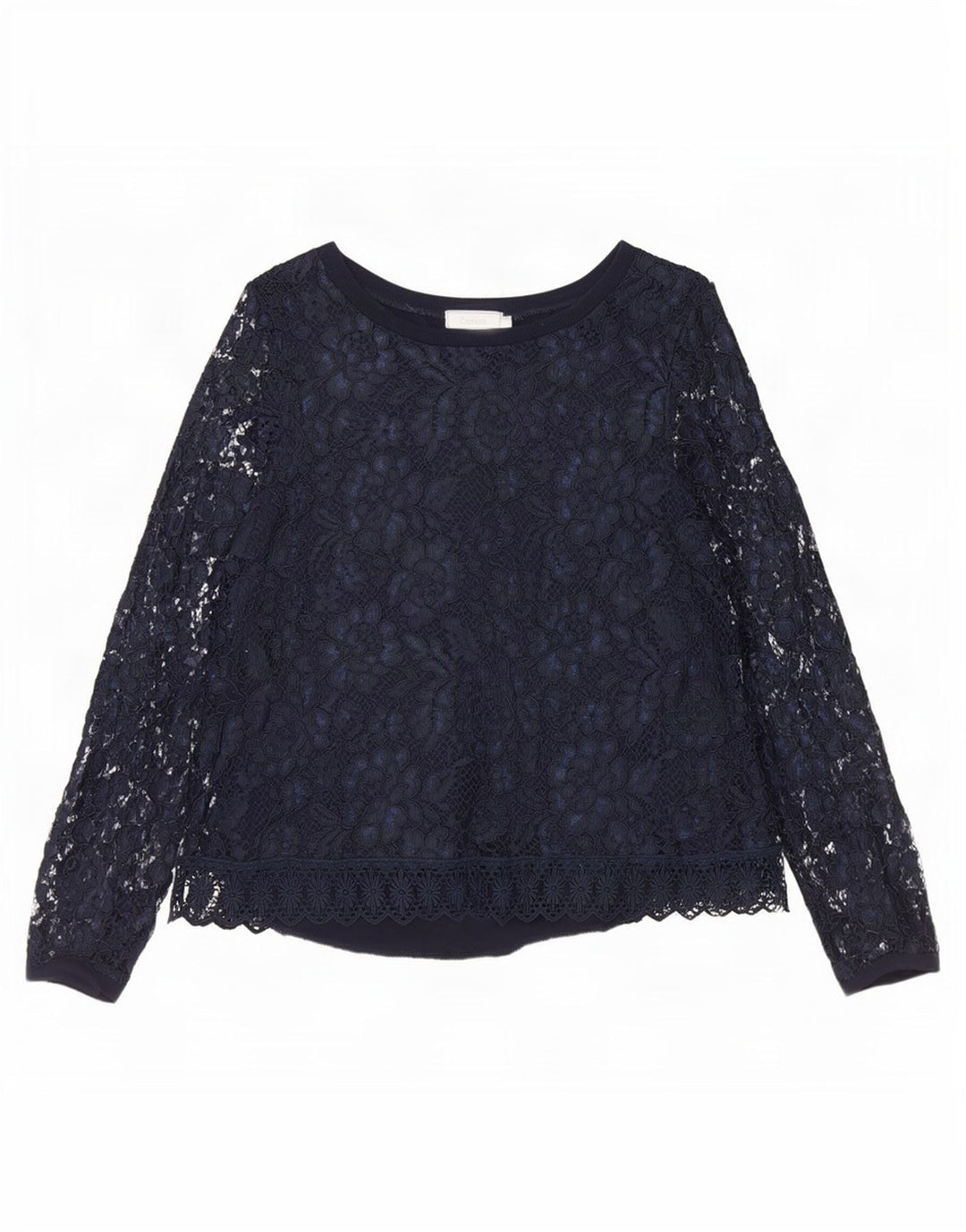 Vintage Dame Langærmet Blonde Bluse Top EU 40 Medium Navy Blue Floral